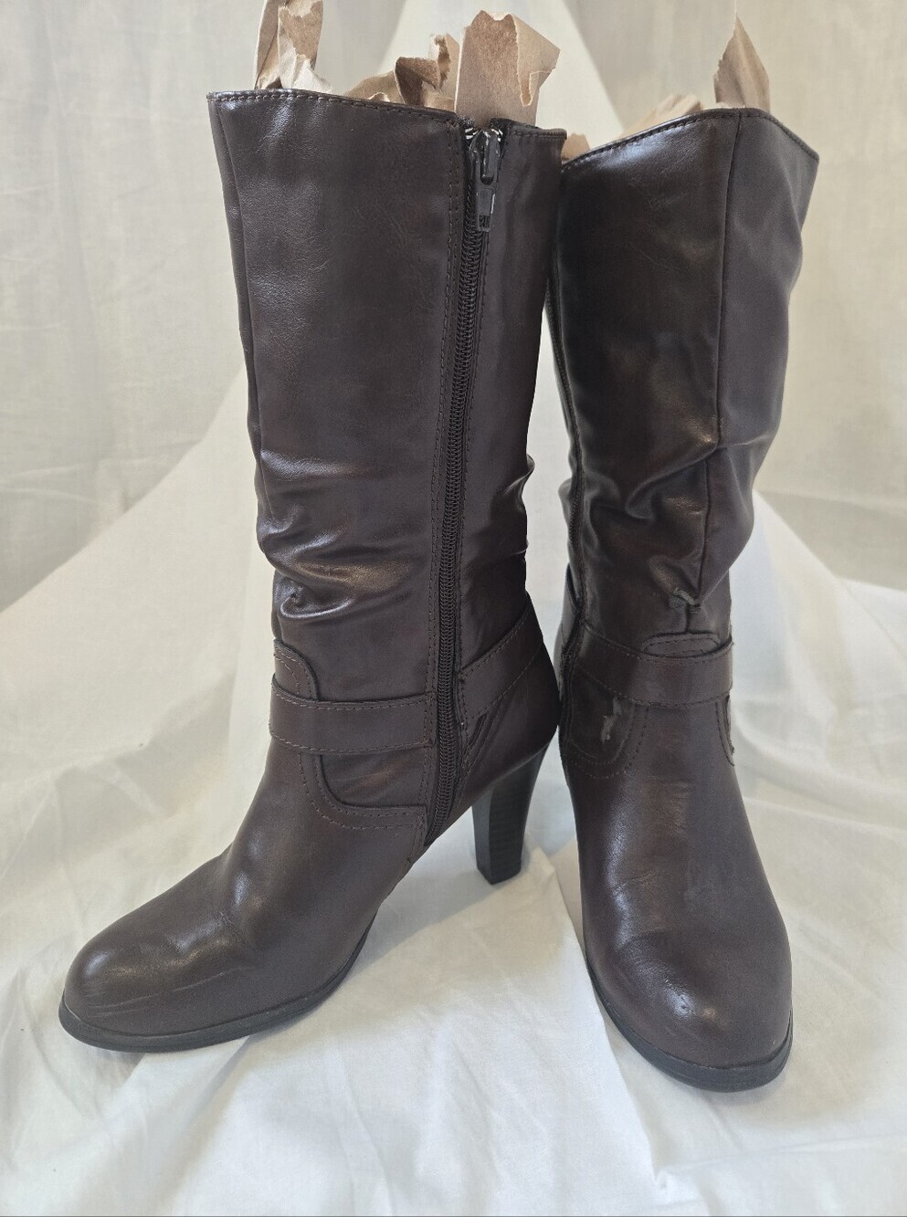 Arizona Jeans women's brown mid-calf heeled side zip boots 7.5